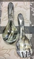 Sendok Dapur Tanduk Kerbau Poles Berkualitas Tinggi, Sendok Sajian Tanduk Alami Buatan Tangan Dengan Gagang Hitam Putih Untuk Peralatan Salad