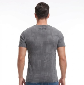 Men's Gray <b>Geometric</b> Pattern Short Sleeve T-<b>Shirt</b> Slim Fit O-Neck Knitted Breathable Casual Wear - Product Image 5