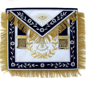Nuevo delantal de alta calidad Past Master Blue Lodge-trenza plateada y flecos dorados borlas bordado a mano personalizado Masonic Regalia - Product Image 1
