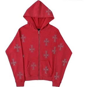 Sweat-shirt unisexe blanc à capuche et fermeture éclair, coupe classique, uni, décontracté, pour l'automne, en coton tricoté, impression numérique, écologique - Product Image 3