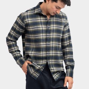 Chemise à carreaux à manches longues pour homme, coupe classique, tissée, style décontracté, motif bleu foncé, vert et blanc, boutonnée - Product Image 2