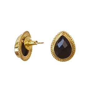 Gold Plated Pear Cut Onyx Stud <b>Earrings</b> Women's Classic Bezel Setting Fashion Jewelry - Product Image 4