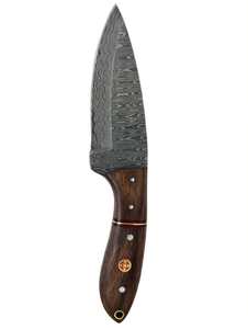 Couteau utilitaire plein pied en acier Damas, fabriqué à la main, avec manche en bois de noyer foncé - Product Image 2