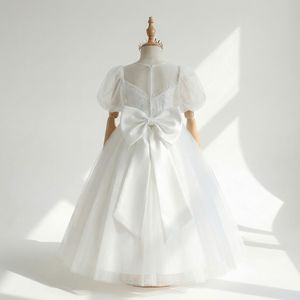 Robe de soirée romantique en tulle pour filles, col illusion, manches bouffantes transparentes, robe de mariée - Product Image 2