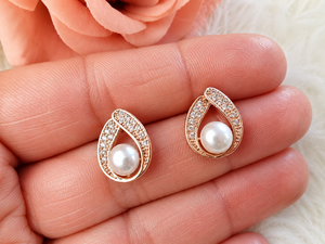 Trendy Rose Gold Plated Faux Pearl <b>Stud</b> <b>Earrings</b> Cubic Zirconia <b>Crystal</b> Inlay for Women's Engagement Wedding Party Daily Wear - Product Image 1