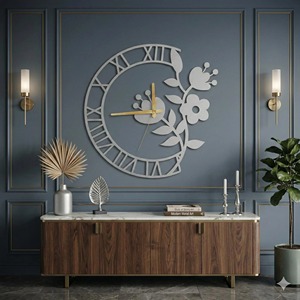 Elegant Semi Circle Floral <b>Design</b> <b>Wall</b> <b>Clock</b> Ideal For Bedroom And Dressing Area Adds Soft And Stylish Touch From India - Product Image 4
