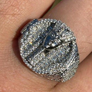 Bague Statement pour Homme en Or Blanc avec Diamant Moissanite, Thème Pharaon Égyptien Roi Toutankhamon, Luxe Hip Hop Designer, Bague Cocktail Religieuse - Product Image 1