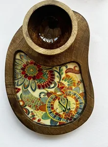 Bandeja de servir de madera hecha a mano con diseño de azulejos de cerámica y cuencos para aperitivos a bajo precio por AALIYAN IMPEX - Product Image 2