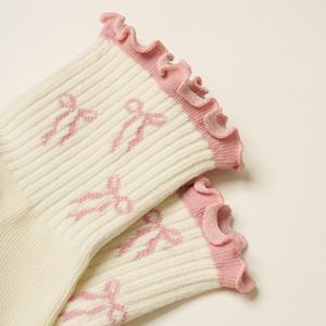 <b>Custom</b> Logo Women's Bow Print Ankle <b>Socks</b> With Ruffle Trim Anti-Slip <b>Grip</b> Floor <b>Socks</b> - Product Image 2