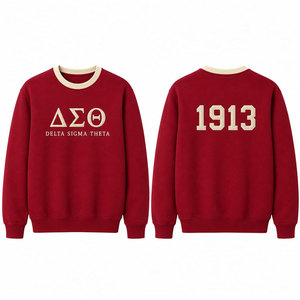Sudadera de Forro Polar con Cuello Redondo y Bordado, Letras Griegas Rojas 1913, Estampado Delantero y Trasero, Unisex, Casual - Product Image 1