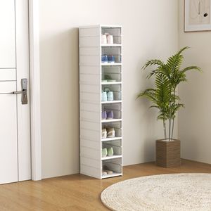 Set di 8 Scatole Impilabili in Plastica per Scarpe, PET/PP Flessibili e Pieghevoli, Trasparenti con Sportello, Nessun Montaggio Richiesto, Misura 10, Colore Bianco - Product Image 2