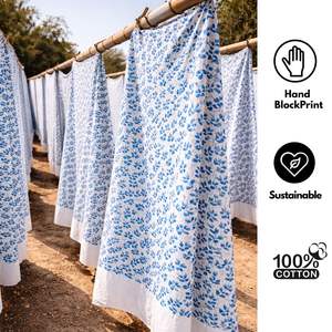ผ้าฝ้ายแคมบริกพิมพ์ลายด้วยมือแบบ Knnotted Earth |   ลายพิมพ์แบบดั้งเดิมของอินเดีย |   บ้านสิ่งทอที่เป็นมิตรกับสิ่งแวดล้อมและยั่งยืน - Product Image 5