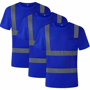 เสื้อยืดนิรภัยแบบสะท้อนแสงสำหรับผู้ชาย สีน้ำเงิน มีแถบสะท้อนแสง กระเป๋าเสื้อ ชุดทำงาน ระบายอากาศ แห้งเร็ว โพลีเอสเตอร์ สำหรับงานอุตสาหกรรมและก่อสร้าง - Product Image 2
