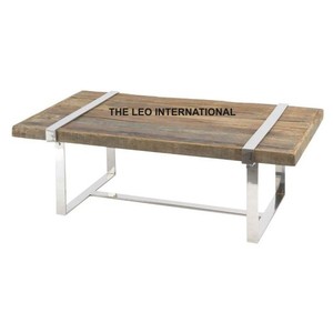 Furniture Industrial Furniture Sleeper Wood with Iron Chrome Finished <b>Leg</b> Console <b>Table</b> Hallway <b>Table</b> - Product Image 1