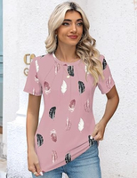 Blouses décontractées pour femmes à col rond et manches courtes, imprimé feuilles, logo frontal, écologiques, vêtements tendance 2026