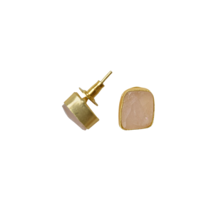 Pendientes de tuerca de cuarzo rosa de moda, chapados en oro de 18 quilates, con piedra de fantasía, lote a granel - Product Image 3