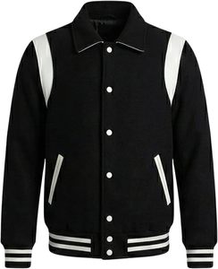 Chaqueta Varsity de Lujo para Hombre con Bordado Personalizado, Parches Personalizados, Mangas en Contraste y Cierre Frontal con Broches - Product Image 3