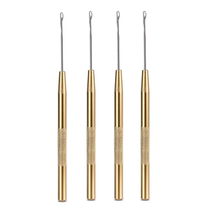 Stainless Steel Hair Extension Pulling <b>Needle</b> Tool Knurled Grip Brass Handle Micro Ring Loop <b>Threader</b> for Salon Styling - Product Image 1