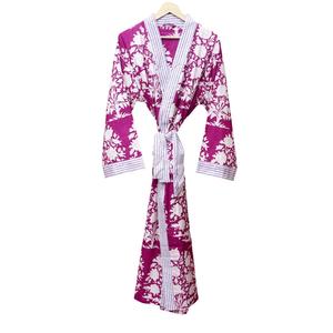 Robe kimono pour femme, style classique, 100% coton, col en V, fermeture à ceinture, longueur intégrale, douce, respirante, pour la maison - Product Image 5