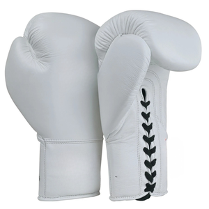 <b>White</b> Leather Boxing Gloves Full Finger <b>Lace</b>-Up Closure For Adults 14 Years & Up Unisex Martial Arts Use - Product Image 5