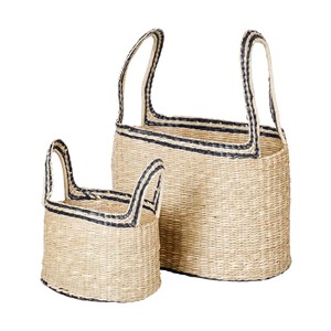 Ensemble de paniers de marché rustiques en jonc de mer, paniers fourre-tout tissés durables, support de rangement polyvalent, parfait pour l'aménagement moderne de la maison - Product Image 1