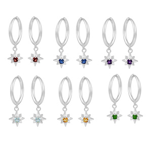 Venta al por mayor, nueva colección, pendientes de aro colgantes de plata de ley 925 con estrella polar y gema de cianita, joyería fina para mujer - Product Image 6