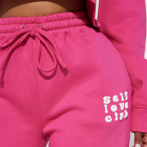 Conjunto Deportivo Informal de Mujer para Todas las Temporadas, Tejido Transpirable de Felpa, Sudadera con Estampado Puff y Pantalones Deportivos - Product Image 6