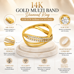แหวนเพชรทองคำ 14K หลายวง |   0.38 กะรัต บริลเลียนท์คัท ความสะอาดระดับ SI |   เครื่องประดับแฟชั่นสุดหรูสำหรับผู้หญิง ของขวัญวันครบรอบ - Product Image 5