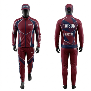 Survêtement de course pour homme en tissu polyester et élasthanne, couleur rose, panneaux contrastés sur les bras, logo personnalisé par sublimation. - Product Image 5