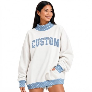 Sudadera Blanca Extra Grande de Alta Calidad con Ribete de Puntos Morados, Cuello Alto y Manga Larga para Mujer, Ropa Casual - Product Image 3