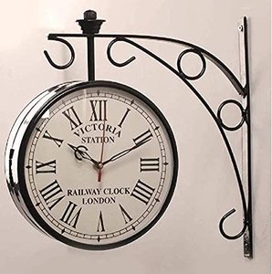 Double Sided Vintage Station Wall <b>Clock</b> One Side Roman Numeral Dial Other Side Analog 30mm Thick Metal Quartz <b>Battery</b> Powered - Product Image 1