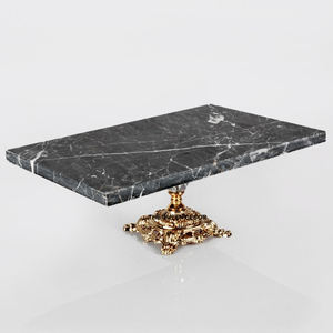 Plateau décoratif rond en marbre tendance avec bordure latérale dorée en acier inoxydable poli brillant - Product Image 3