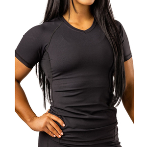 Camiseta de compresión Rashguard para mujer, MMA, BJJ, manga corta, logotipo personalizable, sublimada, UPF50, transpirable, para mujer - Product Image 1