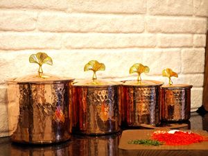 Handcrafted Hammered Copper <b>Canister</b> Set with Lid, Decorative Kitchen Storage Jars for Spices, <b>Tea</b>, <b>Coffee</b> & Dry Fruits - Product Image 1