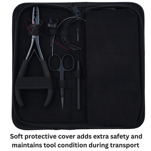 Kit de pinces compactes noires pour extensions capillaires avec pince à micro-anneaux à 2 trous, pince à sertir, enfileur à boucle, séparateur de mèches et ciseaux de coupe - Product Image 6