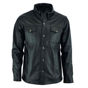 SALVA LEATHER Plus Size Men's <b>Black</b> Leather Look Satin Breathable Turn-down Collar Regular Fit <b>Button</b>-<b>Up</b> Casual Summer <b>Shirt</b> - Product Image 1