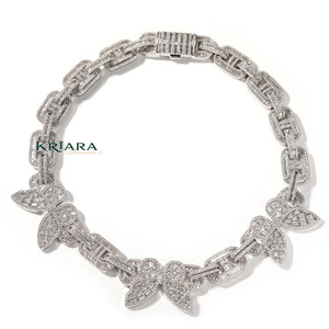 Moissanite <b>Statement</b> <b>Necklace</b> S925 Silver Rhodium Plated Butterfly Design Women's Luxury Jewelry - Product Image 3