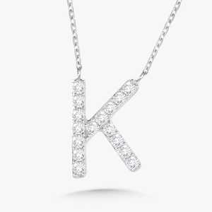 Collares con Dije Inicial de Oro Sólido de 14k, con Diamante Cultivado en Laboratorio, Cierre de Langosta, Letra del Alfabeto Personalizada, Solitario, para Uso Diario - Product Image 3