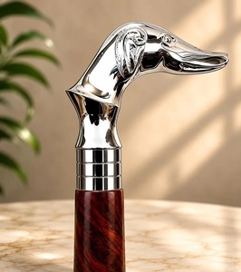 Silver Plated Duck Head Walking Stick With <b>Polished</b> Stainless Steel Handle And Dark Wood Shaft Art Collectible Figurine - Product Image 1