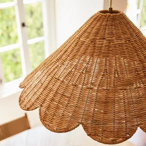 Abat-jour en rotin festonné, abat-jour conique tissé, abat-jour suspendu artisanal, abat-jour de plafond festonné, style Japandi vintage - Product Image 3
