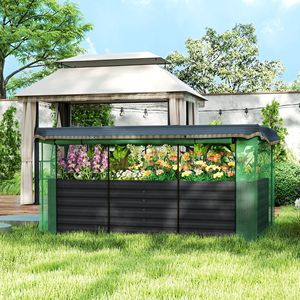 Jardinière surélevée en acier galvanisé gris foncé avec cage de protection et toile d'ombrage pour fleurs, légumes et herbes - Product Image 2