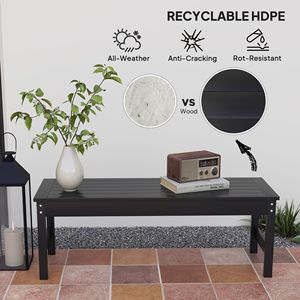 Panca da Giardino in HDPE per Tutte le Stagioni da 119 cm, Panca da Esterno Nera Senza Schienale con Doghe in Ferro per Cortile, Giardino, Portico, Parco - Product Image 5