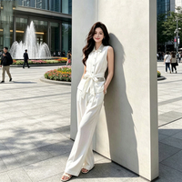 Ensemble chemise sans manches et pantalon large style Old Money pour femme, tenue assortie pour l'été