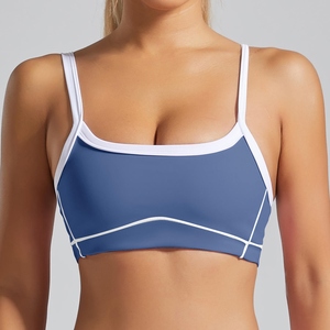 Soutien-gorge de sport sans couture pour femme, col rond, coupe-vent, bretelles spaghetti, maintien moyen, noir uni, 100 % coton, STUDIO, course à pied, décontracté - Product Image 3