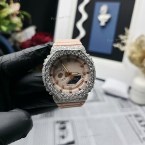 Montre analogique-numérique pour femmes, avec bracelet en caoutchouc, boîtier rond, fermoir à boucle, montre Hip Hop - Product Image 1