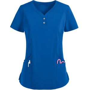 High Quality Women's Medical <b>Scrub</b> <b>Top</b> V-Neck Short Sleeve Cotton Blends Knitted Fabric Needle Detection Custom Brand Healthcare - Product Image 3