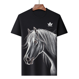 Camiseta Casual de Manga Corta para Hombre SPARKVELL, Cuello Redondo, Ajuste Regular, Tejido Suave con Estampado de Caballo Negro - Product Image 2