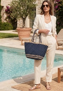Bolso de Mano de Ganchillo, Color Sólido, Estilo Bohemio, Cierre de Cremallera, Bolso de Playa para Mujer, Forro de Algodón - Product Image 2
