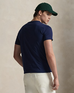 Camiseta de manga corta con cuello redondo de algodón azul marino liso para hombre – Ropa informal suave, duradera y cómoda para el uso diario - Product Image 4