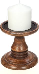 Juego de portavelas de pilar de madera de mango hecho a mano Soportes de velas de madera decorativos rústicos para decoración de hogar, boda y eventos - Product Image 4